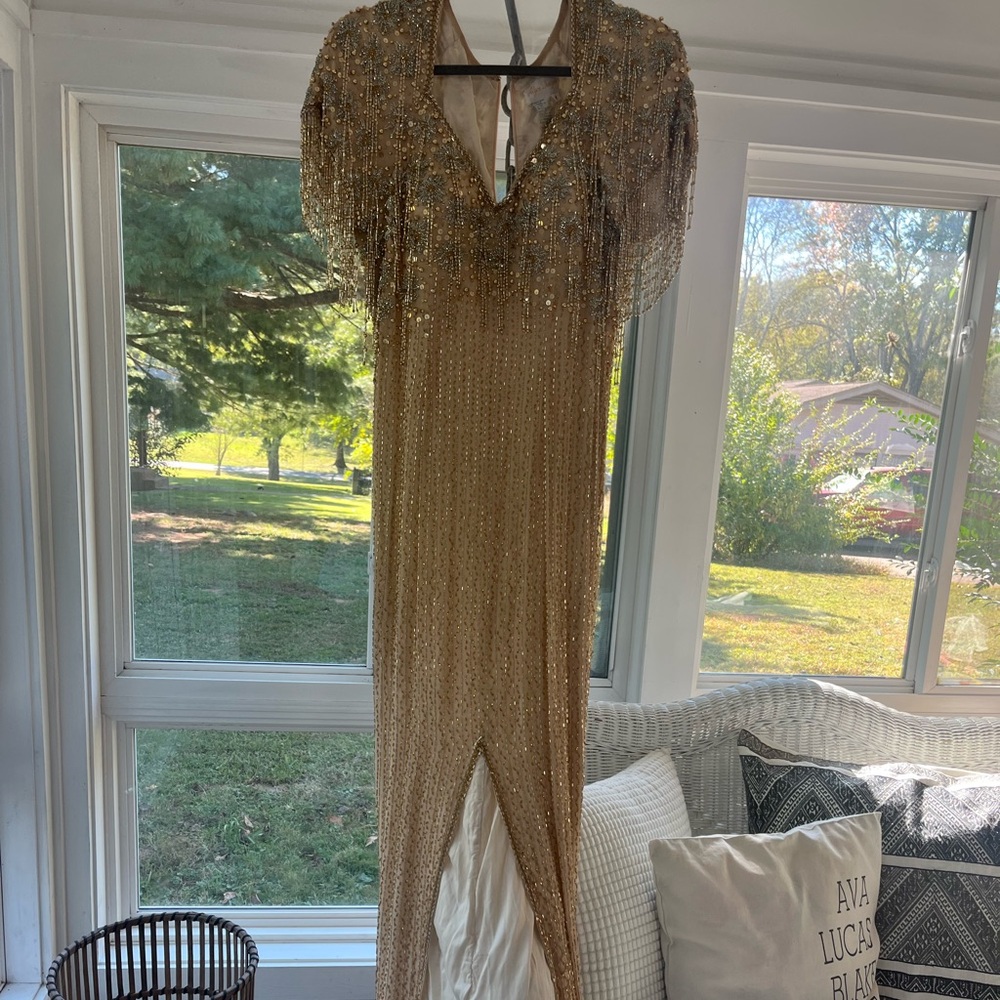 Gold beaded silk dress